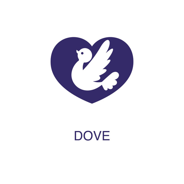 Dove element in flat simple style on white background. Dove icon, with text name concept template - Vector, imagen