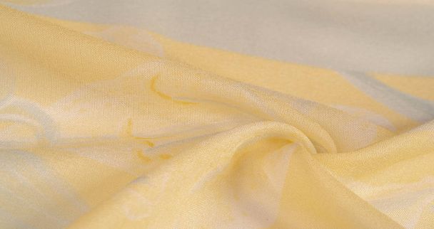 Texture, fond, motif, tissu de soie, fleurs jaunes sur un g
 - Photo, image