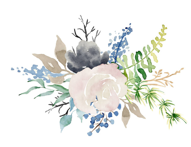 Floral winter bouquet illustration. Christmas Decoration Print Design Template - Φωτογραφία, εικόνα