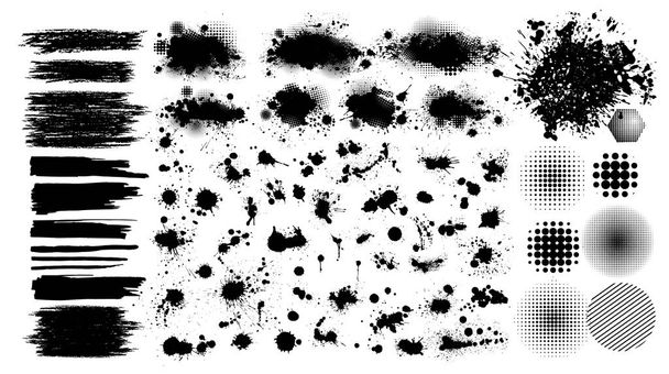 Set of blots. Black spots of paint on a white background. Grunge frame of paint. Vector - Vector, Image