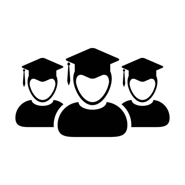Icono de la universidad vector masculino grupo de estudiantes persona perfil avatar con el símbolo de sombrero de mortero para la escuela y la universidad grado de graduación en color plano glifo pictograma ilustración
 - Vector, Imagen