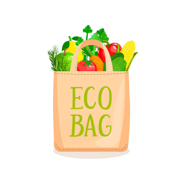 Eco Bag full of vegetables and fruits. - Vecteur, image