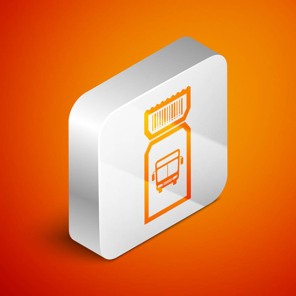 Isometrica icona del biglietto del bus isolato su sfondo arancione. Biglietto del trasporto pubblico. Pulsante quadrato argento. Illustrazione vettoriale
 - Vettoriali, immagini