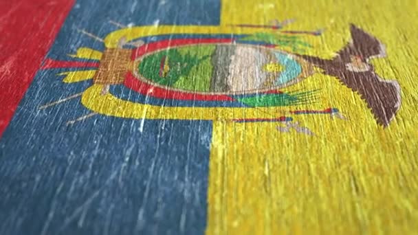 Flag Of Ecuator. Detail On Wood, Shallow Depth Of Field, Seamless Loop. High-Quality Animation. Ideal For Your Country / Travel / Political Related Projects. 1080p, 60fps. - Footage, Video