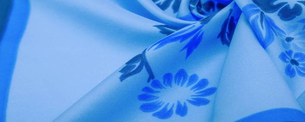 textúra, háttér, mintázat, finom kék selyem, virágos pri - Fotó, kép