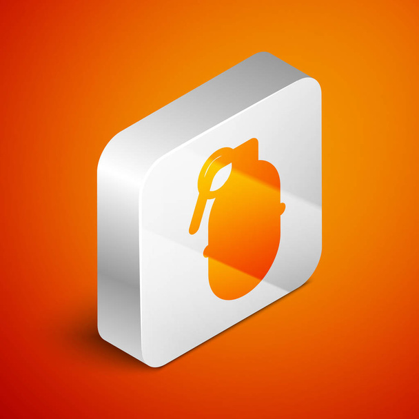 Isometric Hand grenade icon isolated on orange background. Bomb explosion. Silver square button. Vector Illustration - Vector, Image
