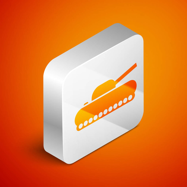 Isometric Military tank icon isolated on orange background. Silver square button. Vector Illustration - Vector, Image