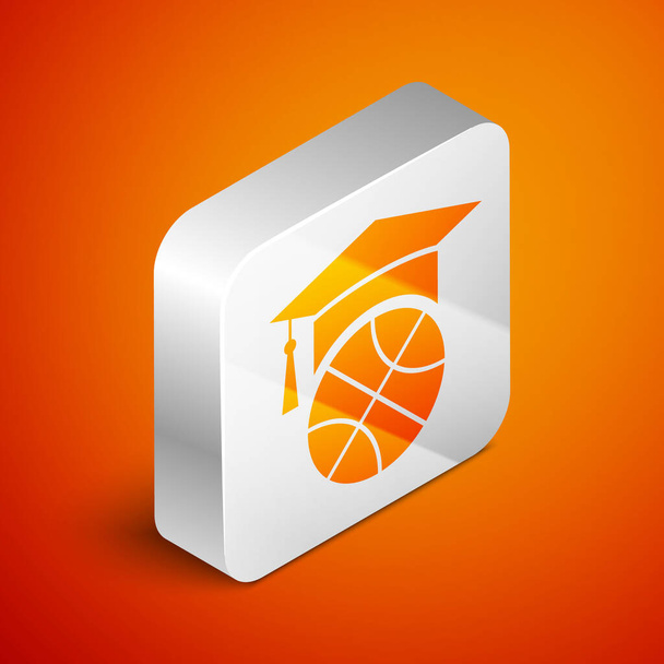 Ícone de treinamento isométrico de basquete isolado em fundo laranja. Botão quadrado de prata. Ilustração vetorial
 - Vetor, Imagem
