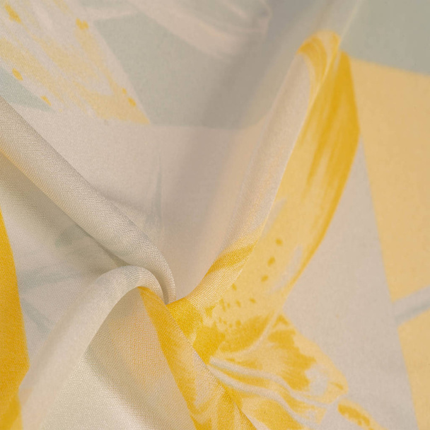 Textur, Hintergrund, Muster, Seidenstoff, gelbe Blumen auf einem g - Foto, Bild