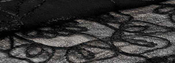 Texture background pattern, silk fabric, black lace pattern, hig - Photo, Image