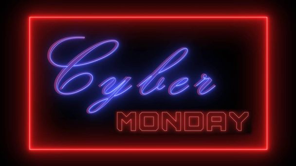 Lettrage Cyber Monday montré dans le style néon - fond noir - illustration 3D
 - Photo, image