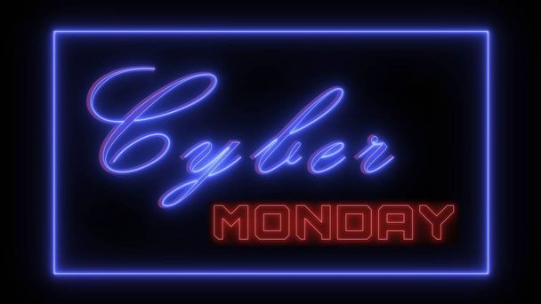 Cyber-Monday-Schriftzug im Neon-Stil - schwarzer Hintergrund - 3D-Illustration - Foto, Bild