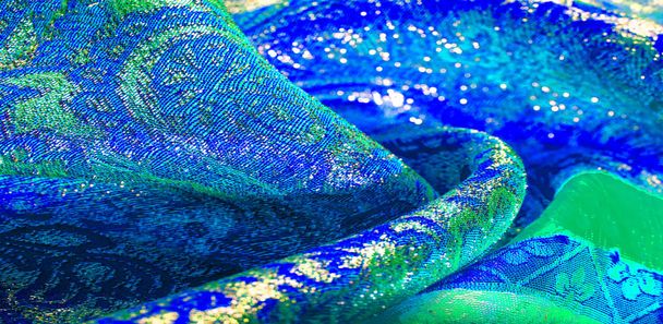 Fundo da textura, padrão. tecido brocado azul. Brocad de organza
 - Foto, Imagem