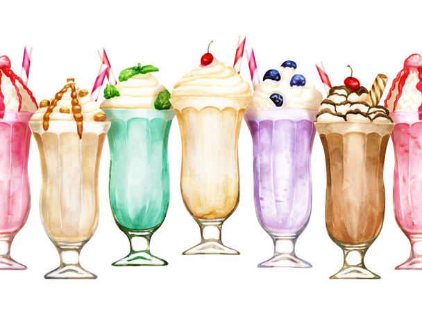 Watercolor stripe of bright milkshakes on white - Valokuva, kuva