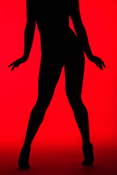 black silhouette of sensual woman on red - Foto, Imagem