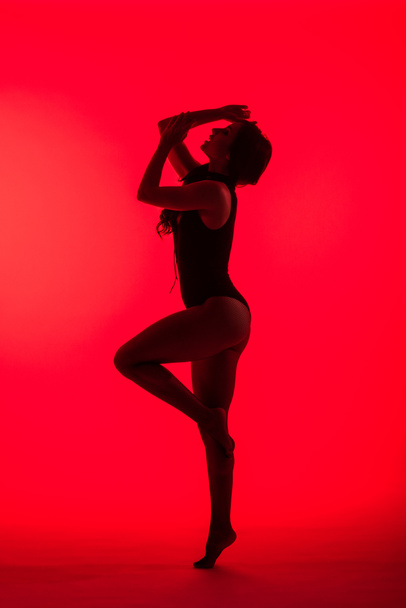 silhouette of passionate sexy young woman, isolated on red - Foto, Imagem