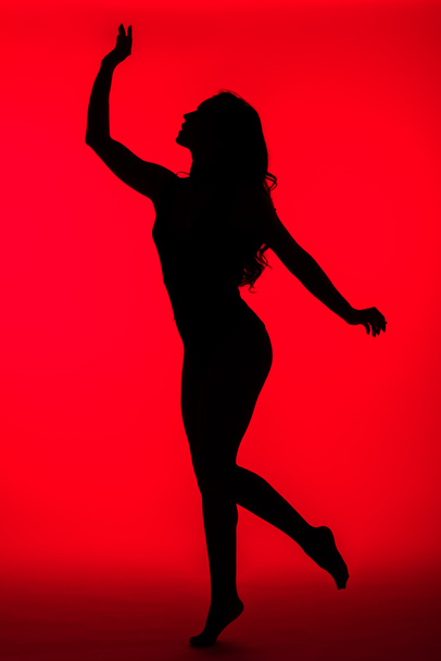 black silhouette of sexy woman on red - Фото, изображение