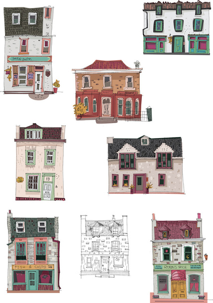 Set of facades - Edinburgh - cartoon - Vector, Image