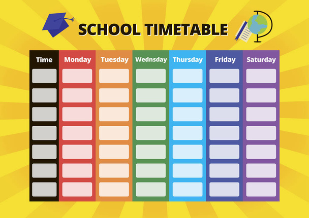 Stundenplan für sechs Lerntage. Alltagsplaner mit hell glühendem Hintergrund. Vektor Bildungsorganisation - Vektor, Bild