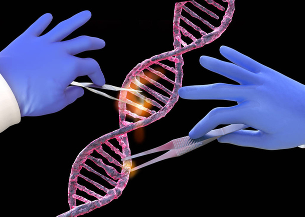 Vědecká ruka s rukavicemi s kusem DNA - Fotografie, Obrázek