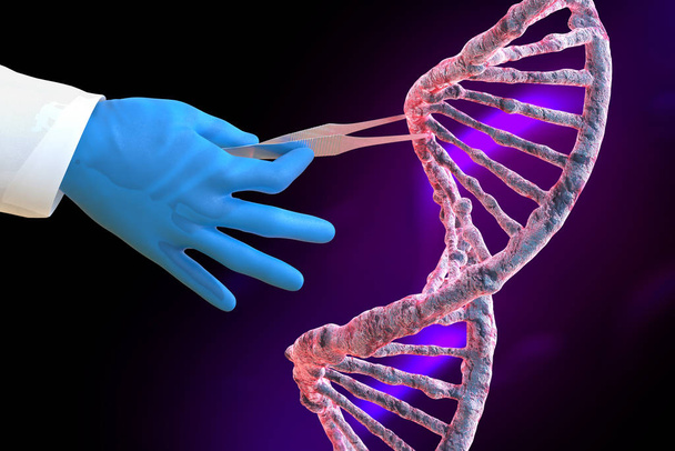 Tieteellinen käsi hanskat ottaa pala DNA
 - Valokuva, kuva