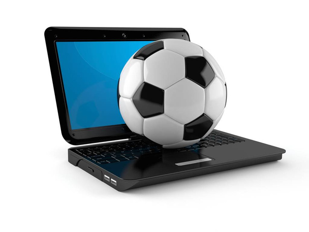 ordinateur portable avec ballon de football
 - Photo, image