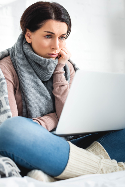 sick woman having online consultation with doctor on laptop - Φωτογραφία, εικόνα