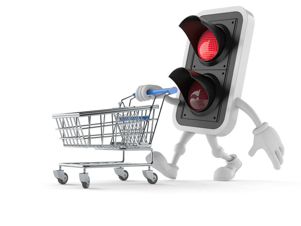 Personagem de luz vermelha com carrinho de compras
 - Foto, Imagem