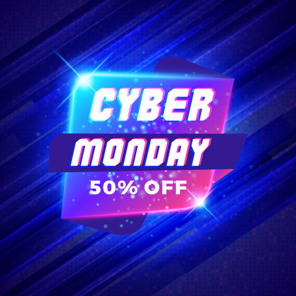 Cyber Monday sale sticker. Discount banner. Special offer sale tag on dark blue background. Vector illustration - Vetor, Imagem