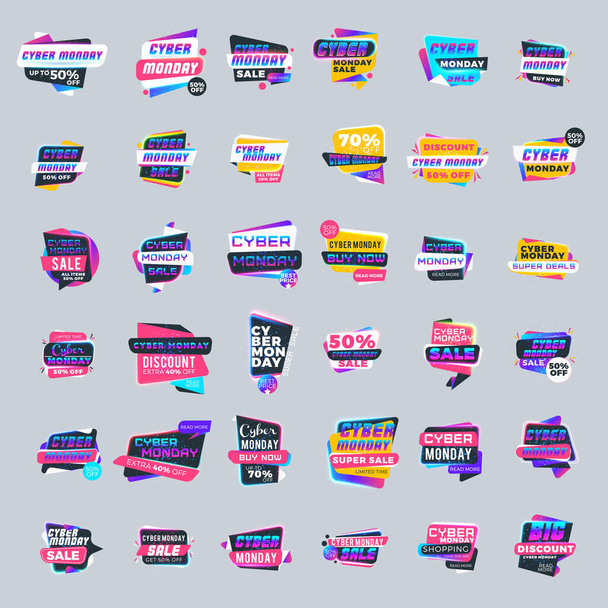 Big set of Cyber Monday sale stickers. Discount banners. Special offer sale tag. Vector illustration - Vektor, obrázek