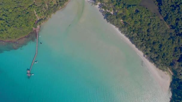 Nature abondante de plage de sable blanc et de forêt tout autour de la montagne dans le ciel ouvert jour par angle vue de dessus drone
. - Séquence, vidéo