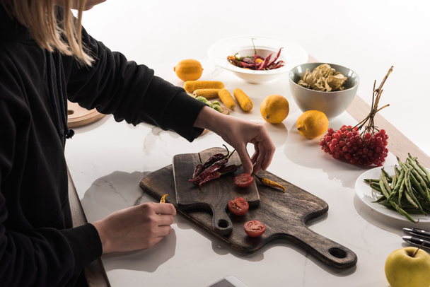 cropped view of commercial female photographer making food composition for photo shoot - Photo, Image