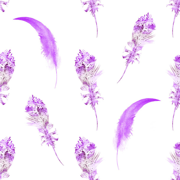 Seamless pattern with watercolor feathers Isolated On White - Фото, зображення