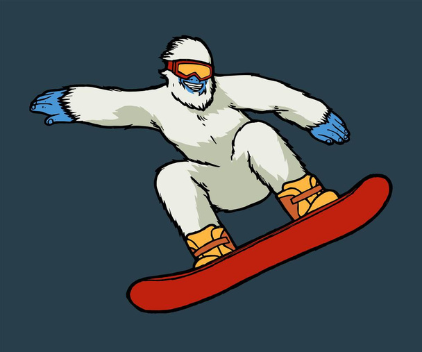 Um snowboard de pés grandes. Yeti montando snowboard. Inverno esportes vetor personagem ilustração
. - Vetor, Imagem