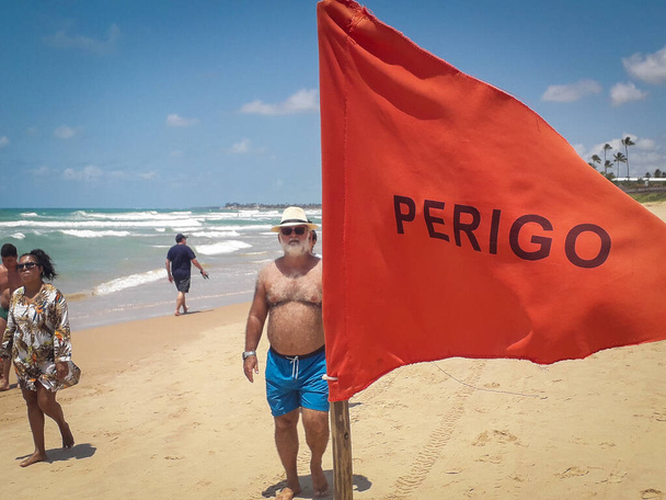 2019 - Warning red flag at the beach in Porto de Galinhas, Pernambuco. - Photo, Image