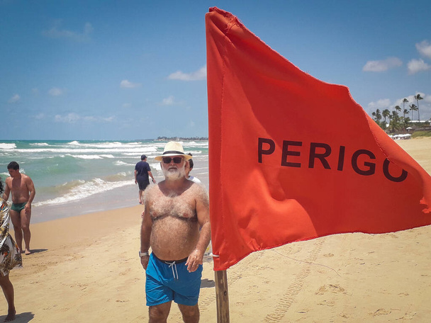 2019 - Warning red flag at the beach in Porto de Galinhas, Pernambuco. - Photo, Image