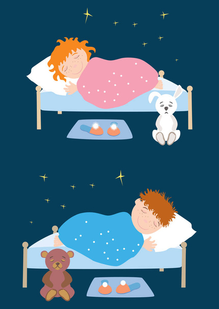 Векторное изображение счастливых спящих детей
 - Вектор,изображение