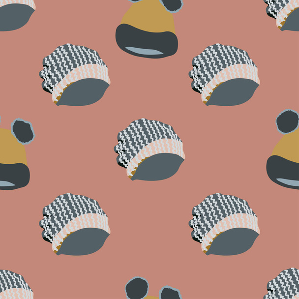 Kleurrijke gebreide hoeden naadloos patroon op stoffige roze achtergrond - Vector, afbeelding