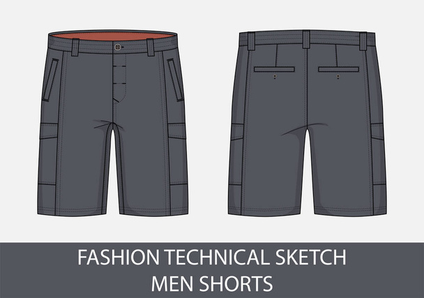 Fashion technical drawing sketch for men shorts in vector graphic - Vector, Image