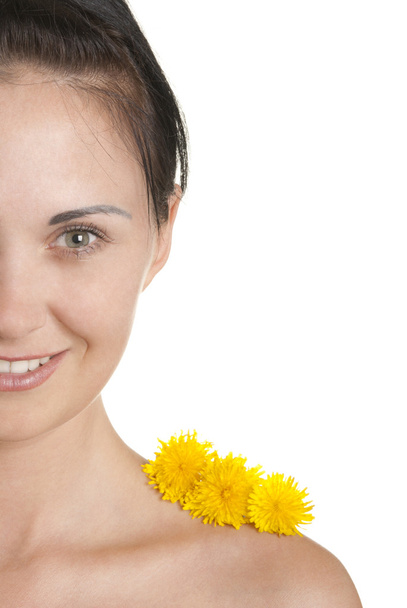 Three yellow flowers on shoulder - Foto, Imagen