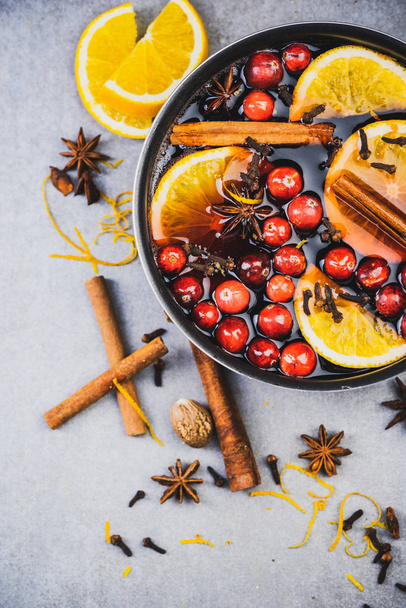 Mulled Wine in Sauce Pan , Top Down View from Above - Φωτογραφία, εικόνα