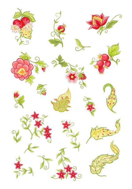 Fantasy flowers, traditional Jacobean embroidery - Vetor, Imagem