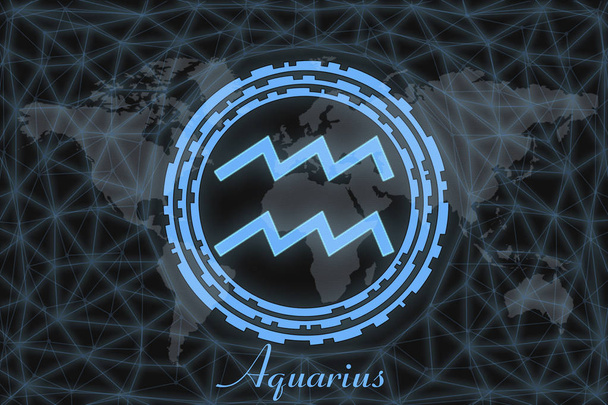 Zodiac sign - Aquarius. astrological symbol with the signature, on the background of the earth. Can be used for horoscopes. - Foto, Imagen