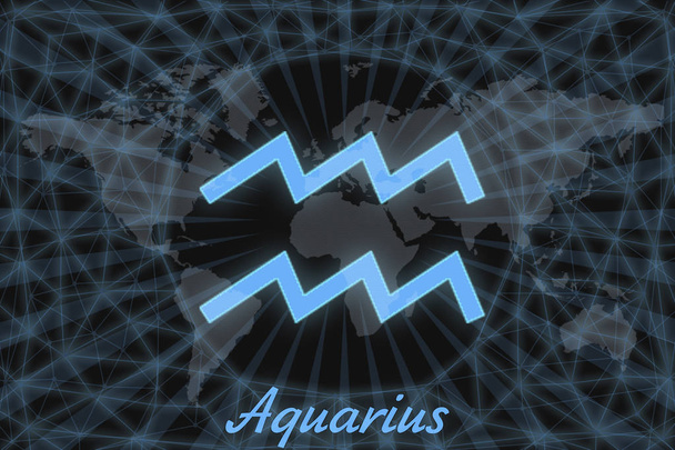 Segno zodiacale - Acquario. simbolo astrologico con la firma, sullo sfondo della terra. Può essere usato per gli oroscopi
. - Foto, immagini