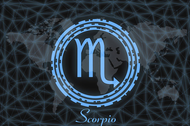Zodiac sign - Scorpio. astrological symbol with the signature, on the background of the earth. Can be used for horoscopes. - Zdjęcie, obraz