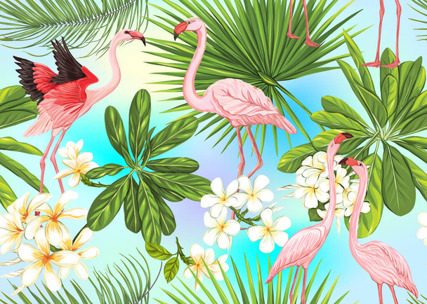 Seamless pattern, background with tropical plants - Vector, Image