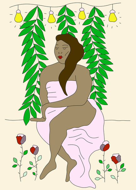 Nude african woman in flowers and leaves. - Photo, Image