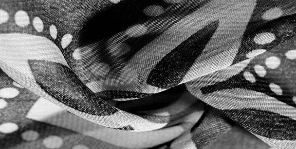 texture, background, pattern, wallpaper. Black white silk fabric - Photo, Image