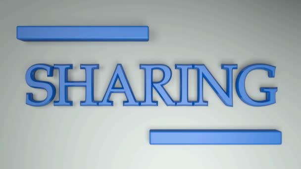 The write Sharing in blue letters on white surface, with two horizontal lines going from one side to the other and back - 3d rendering video clip - Záběry, video