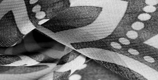 textuur, achtergrond, patroon, behang. Zwart witte zijde stof - Foto, afbeelding